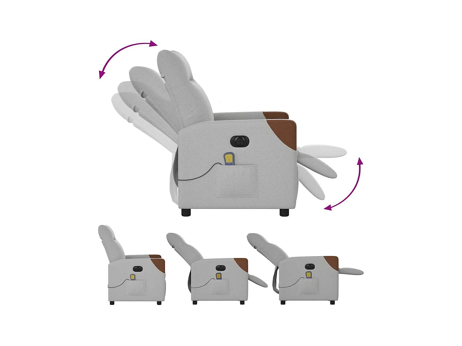 Fauteuil de massage inclinable électrique gris nuage tissu