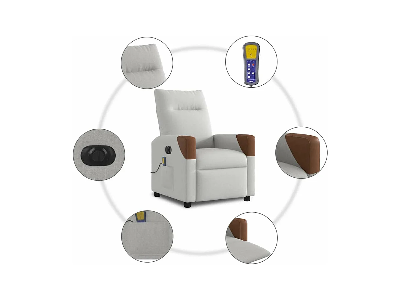 Fauteuil de massage inclinable électrique gris nuage tissu