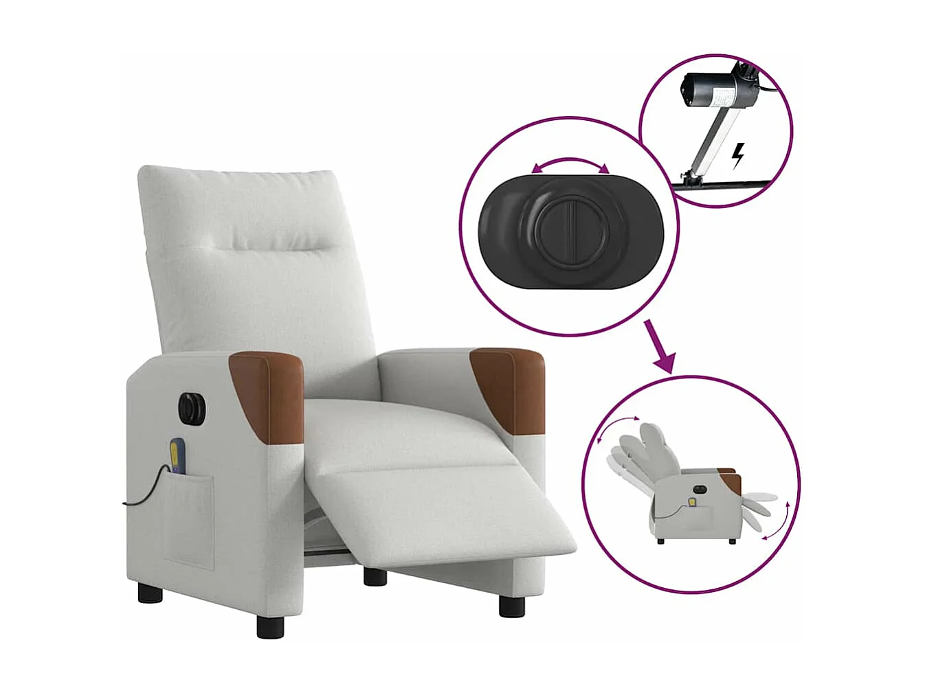 Fauteuil de massage inclinable électrique gris nuage tissu