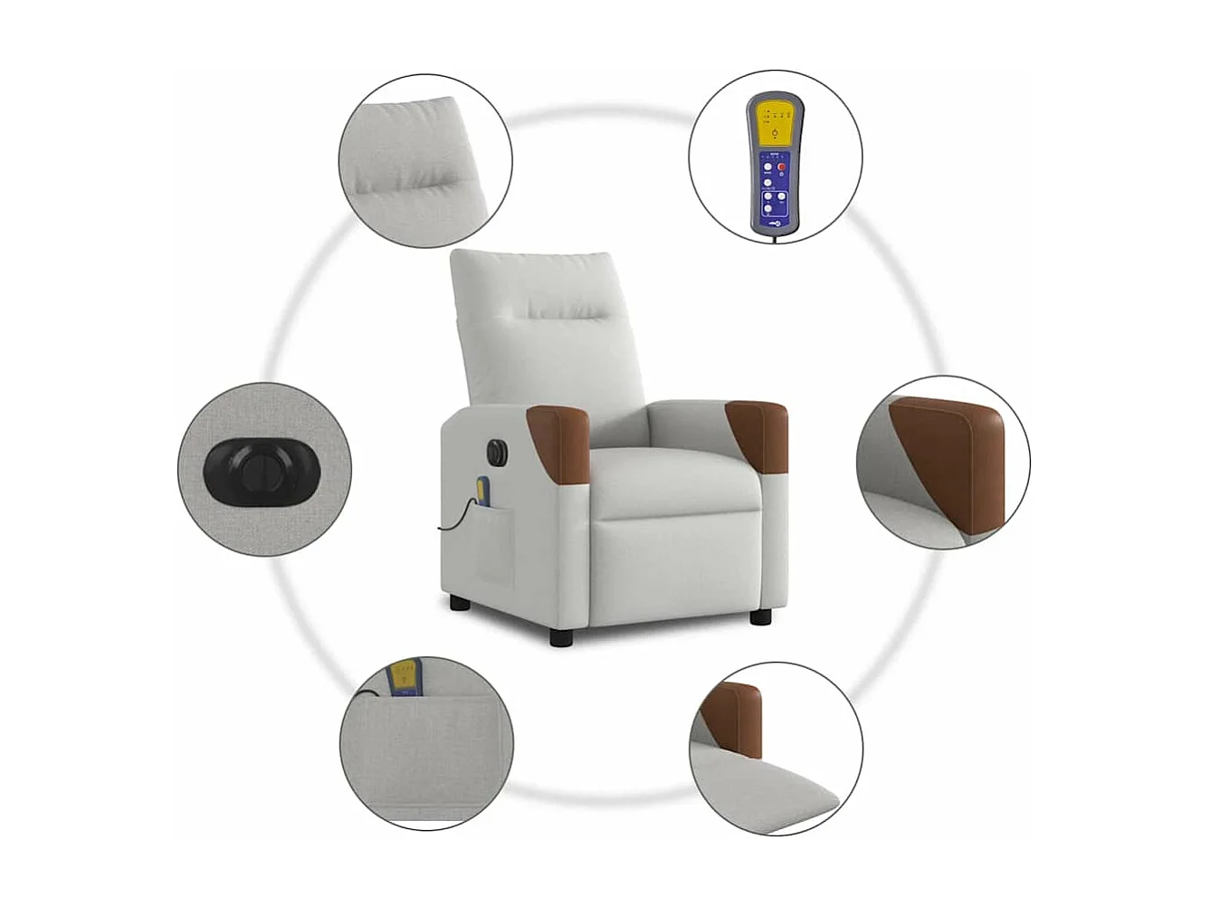 Fauteuil de massage inclinable électrique gris nuage tissu