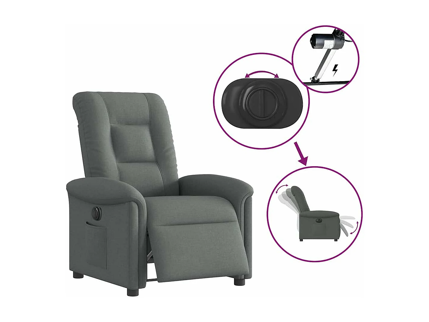 Fauteuil inclinable électrique Gris foncé Tissu