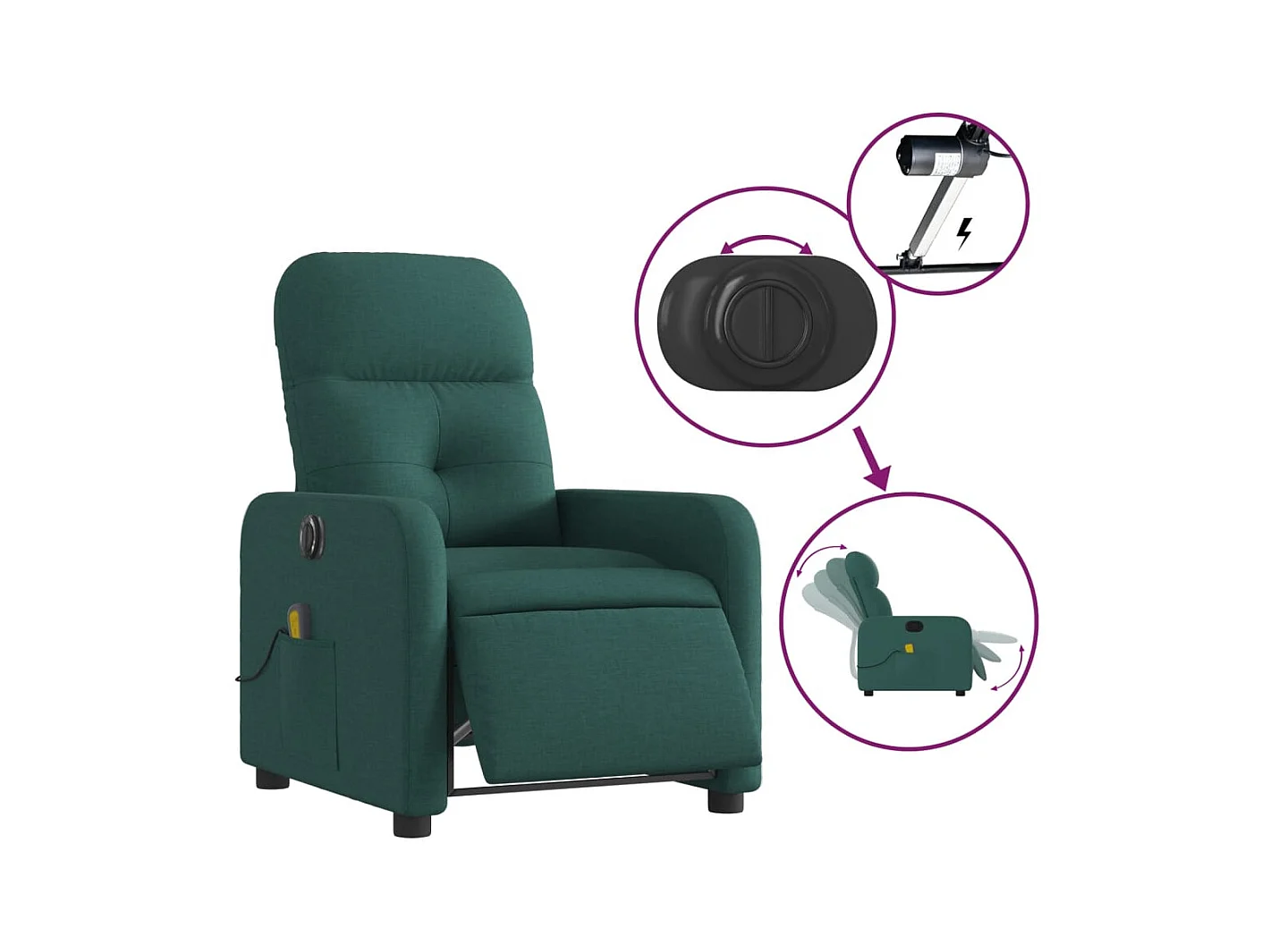 Fauteuil de massage inclinable électrique Vert foncé Tissu