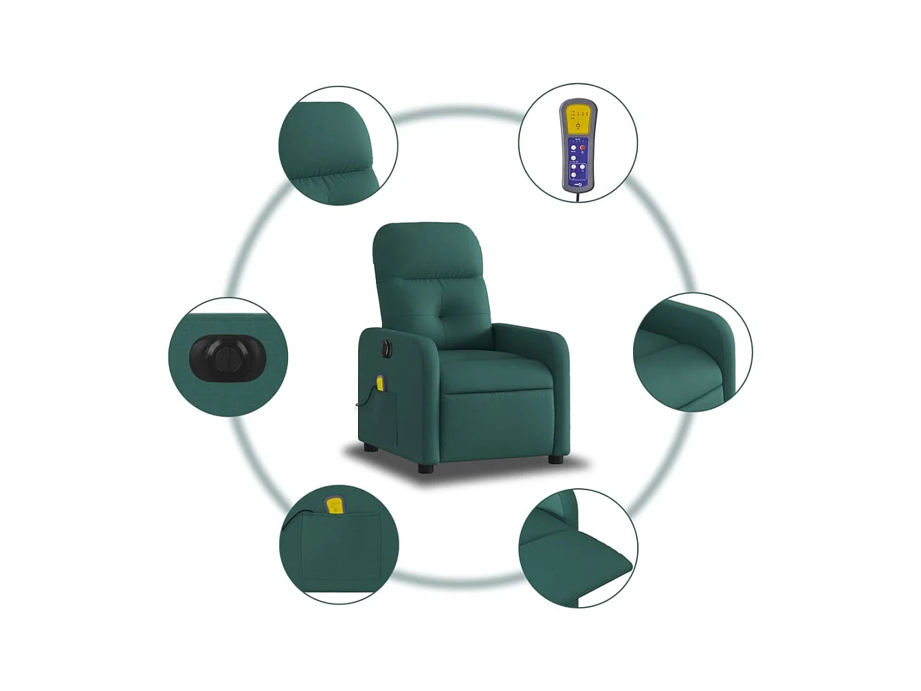 Fauteuil de massage inclinable électrique Vert foncé Tissu