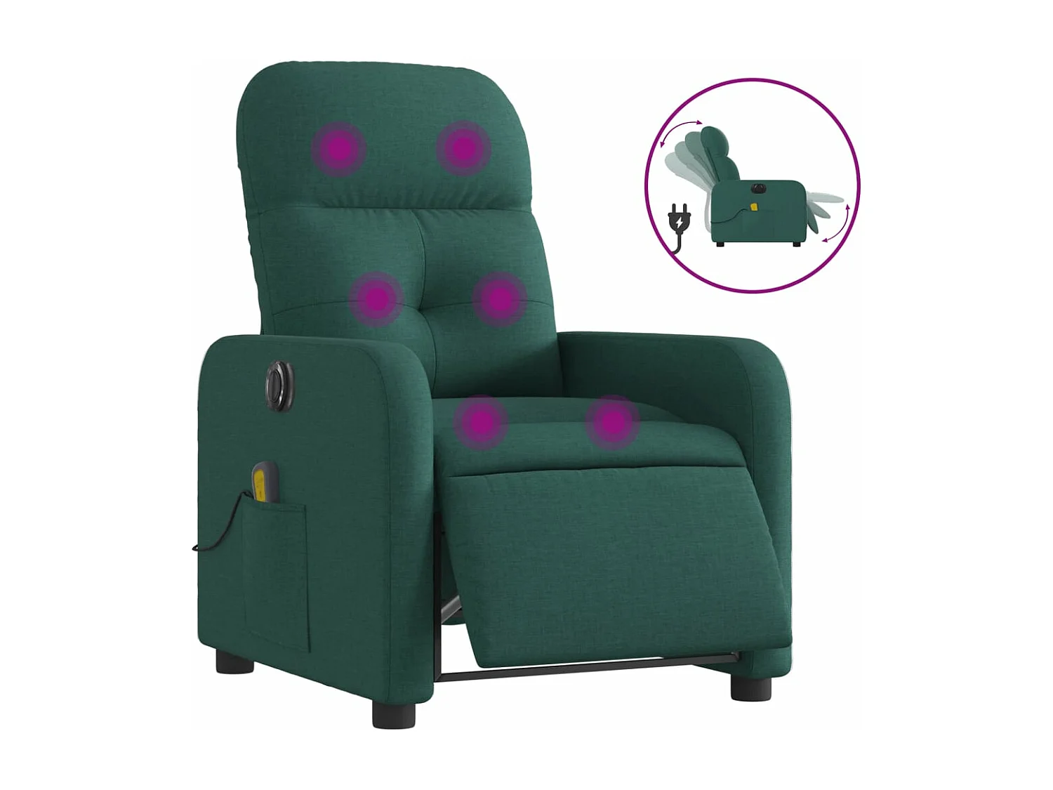 Fauteuil de massage inclinable électrique Vert foncé Tissu
