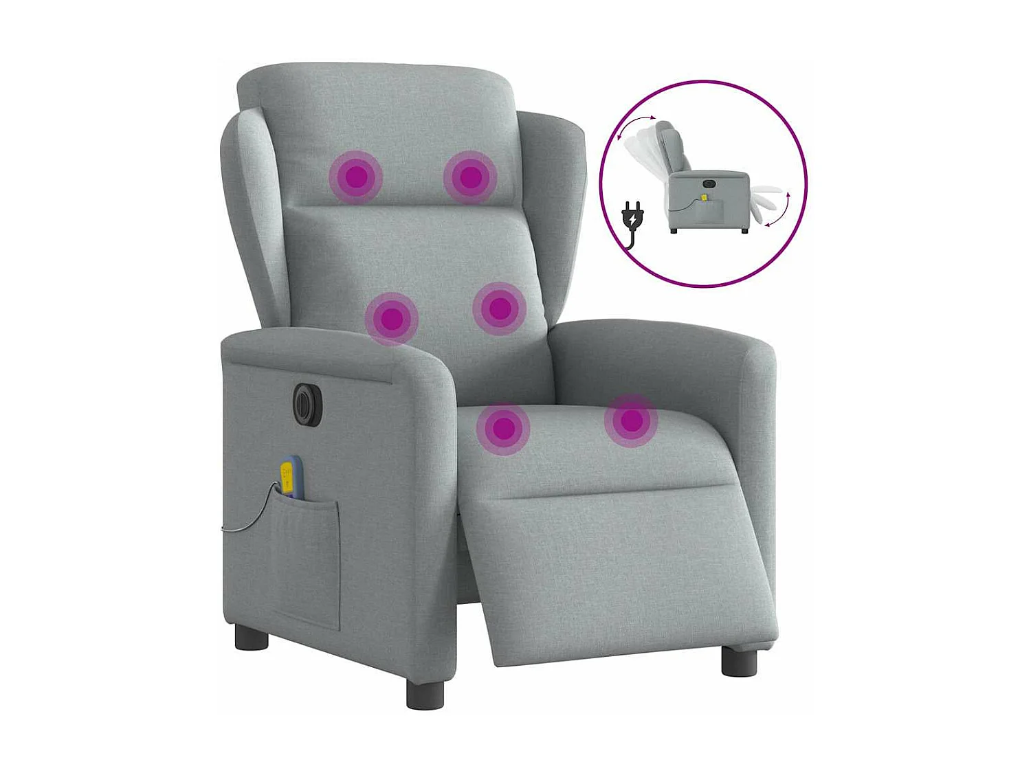 Fauteuil de massage inclinable électrique gris clair tissu