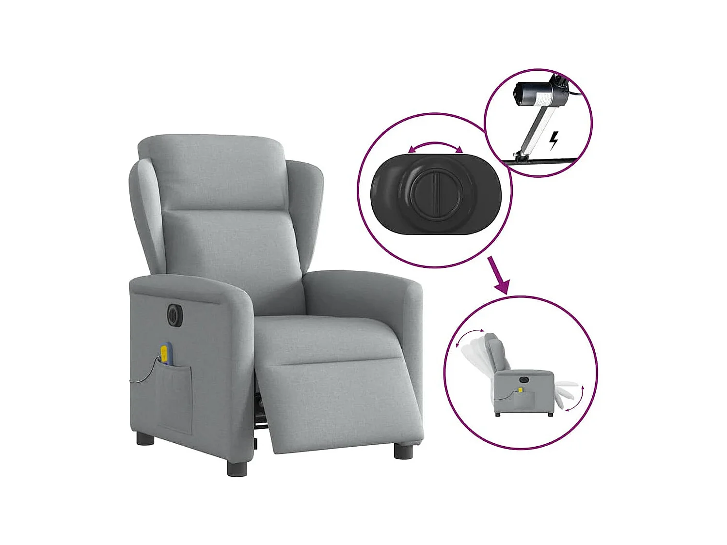 Fauteuil de massage inclinable électrique gris clair tissu