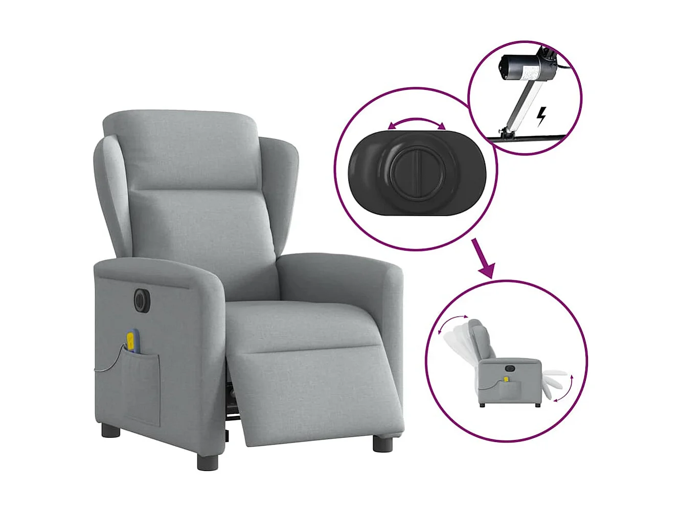 Fauteuil de massage inclinable électrique gris clair tissu