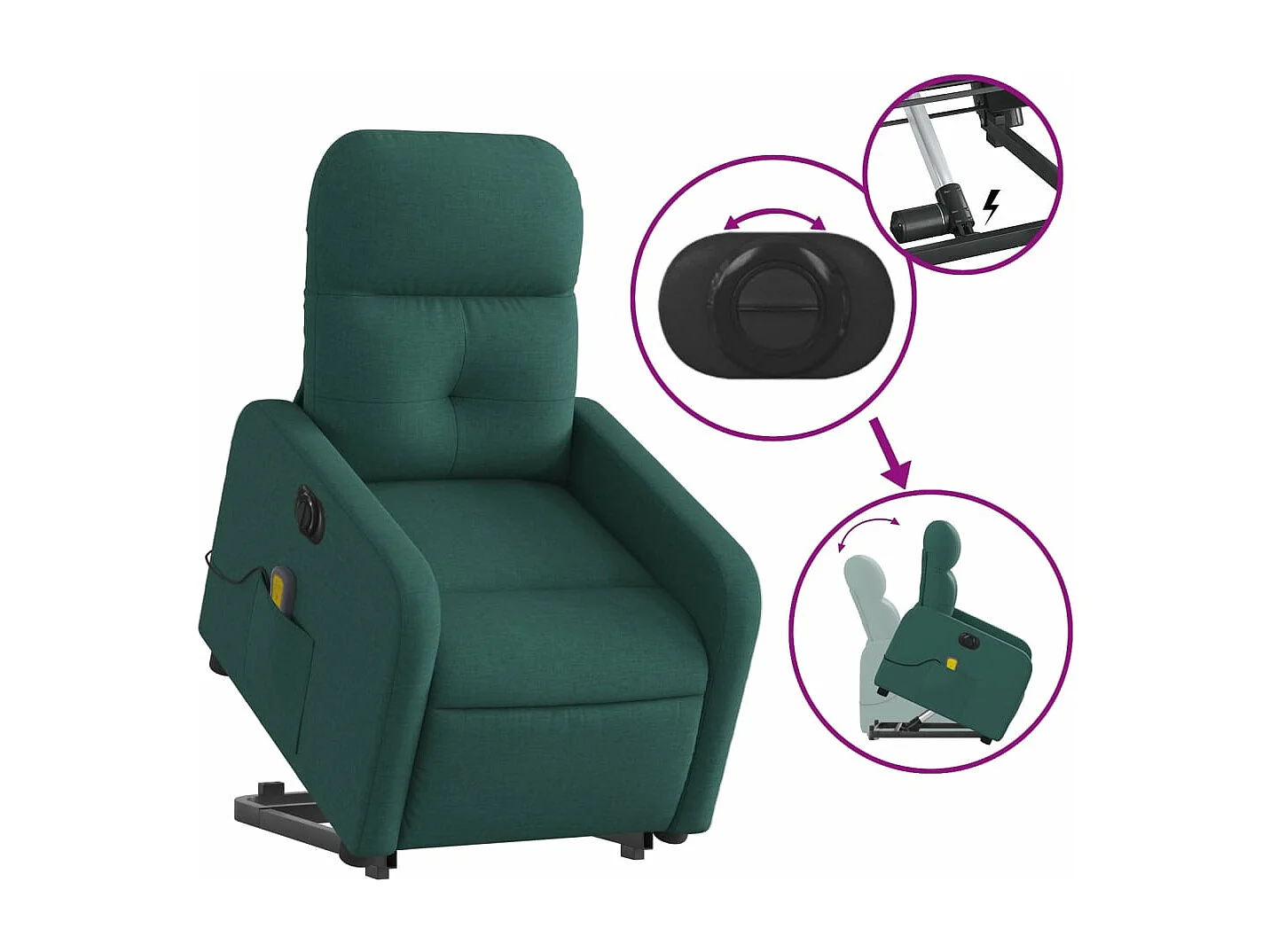 Fauteuil inclinable de massage électrique Vert foncé Tissu