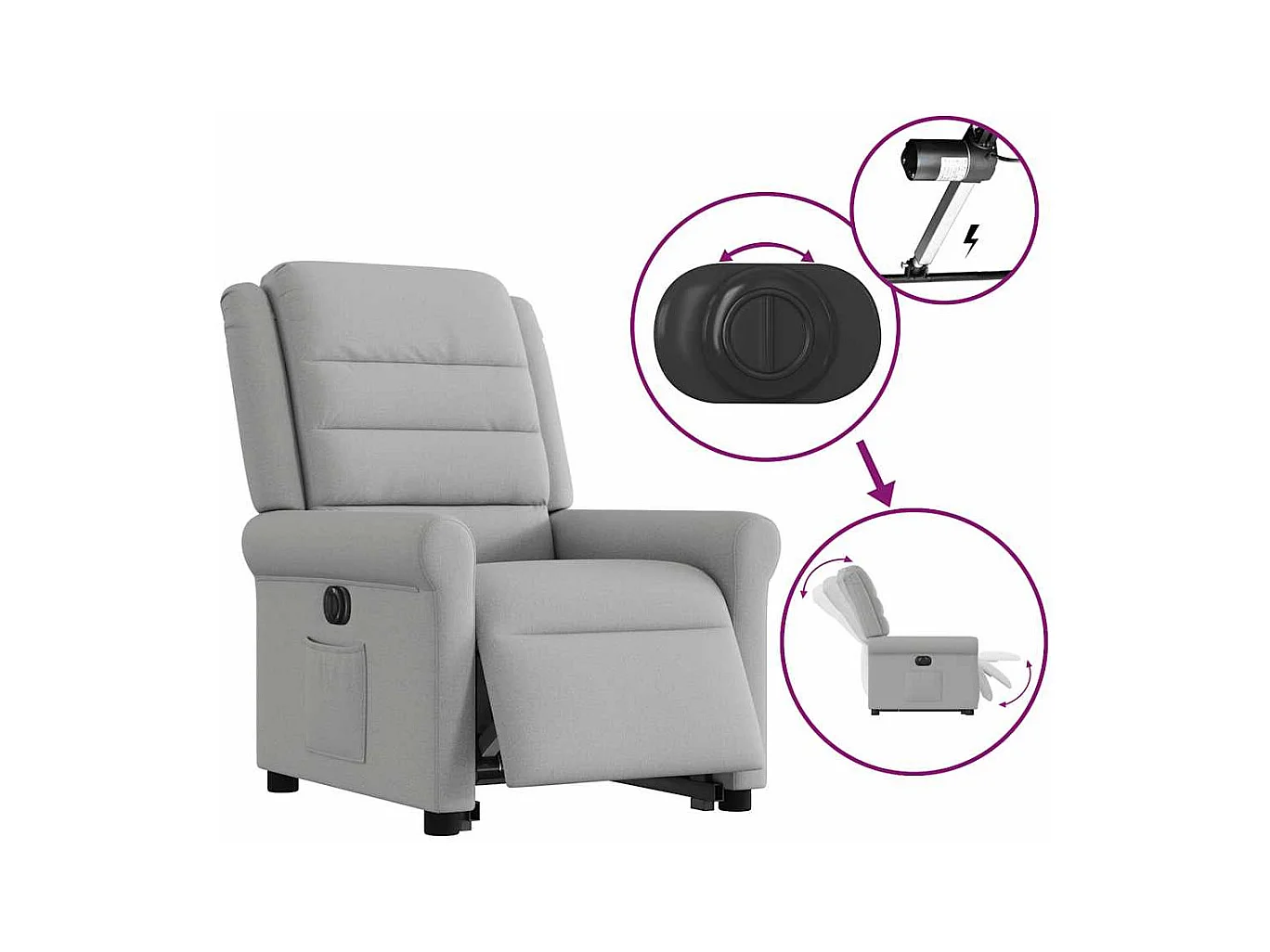 Fauteuil inclinable électrique gris nuage tissu