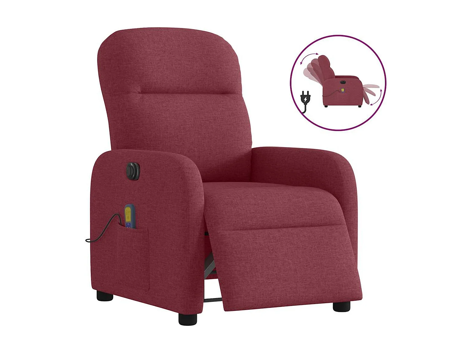 Sillón de masaje eléctrico reclinable de tela color rojo burdeos