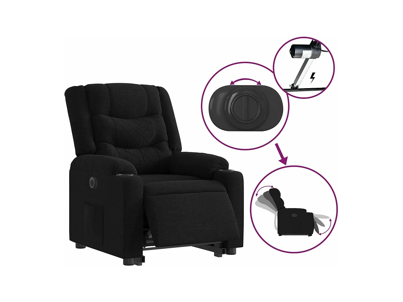 Fauteuil inclinable électrique noir tissu