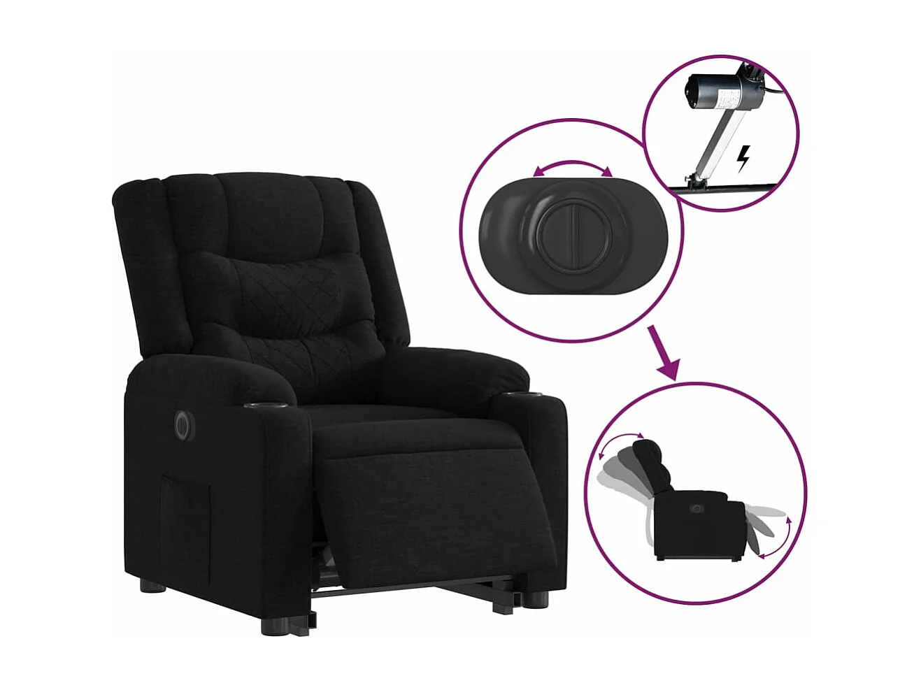 Fauteuil inclinable électrique noir tissu