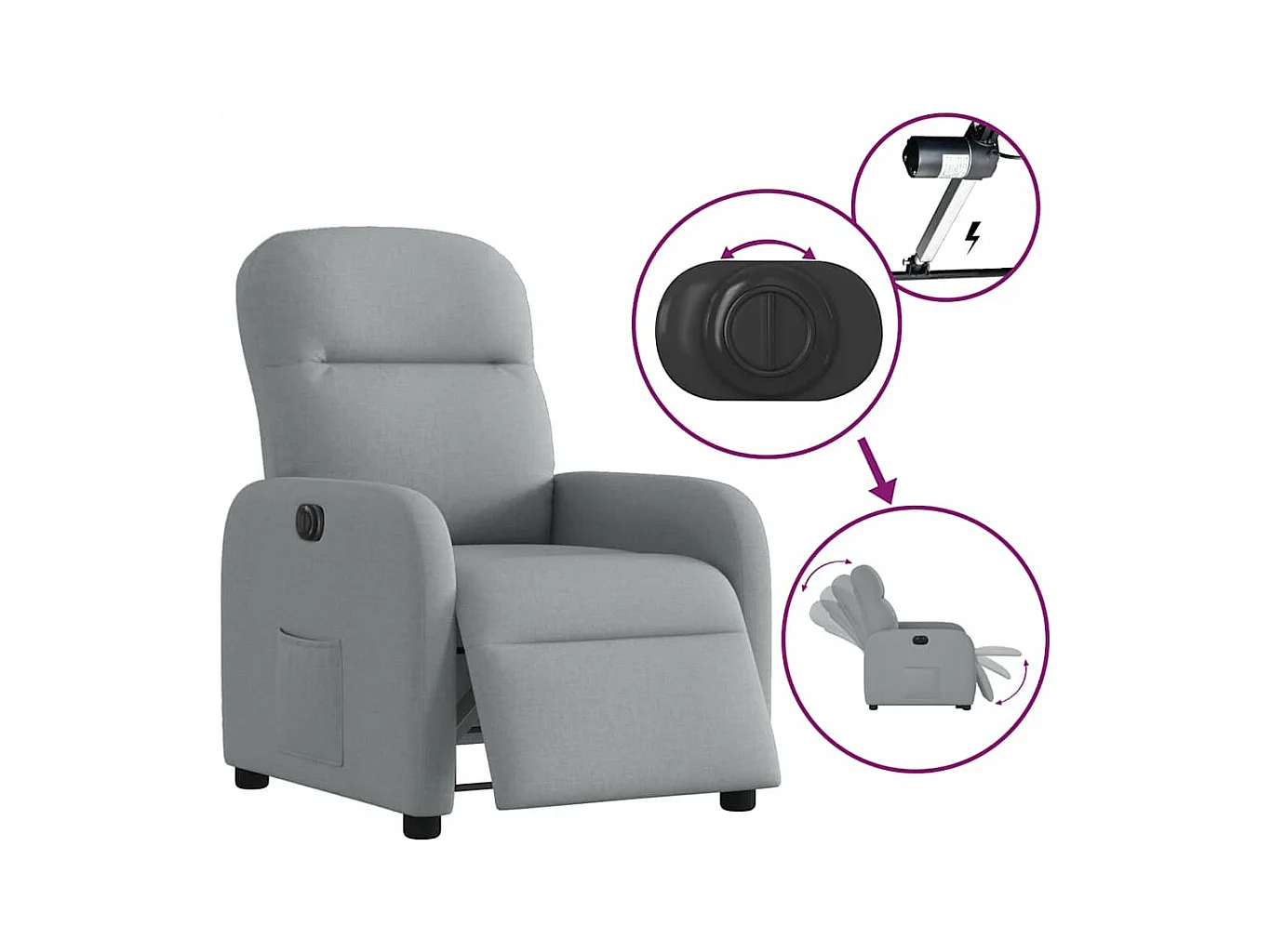 Fauteuil inclinable électrique Gris clair Tissu