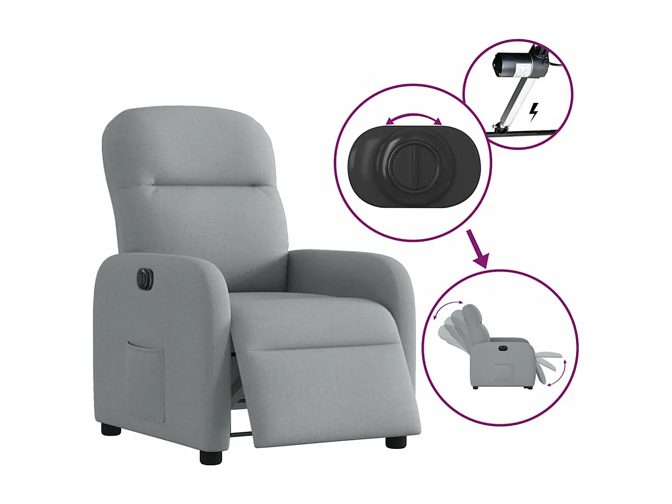 Fauteuil inclinable électrique Gris clair Tissu