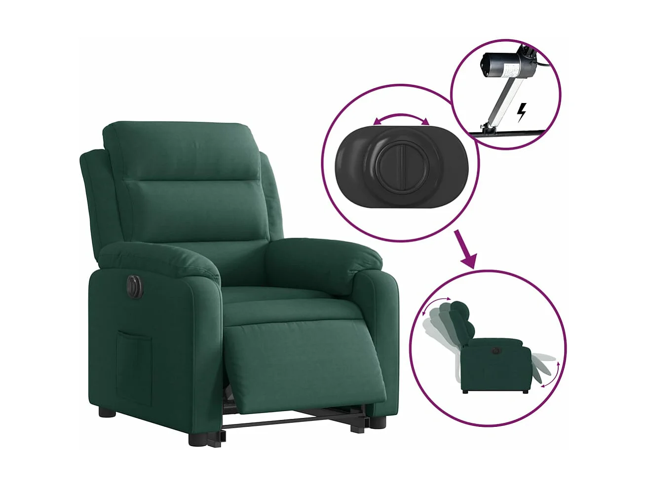 Fauteuil inclinable électrique vert foncé velours