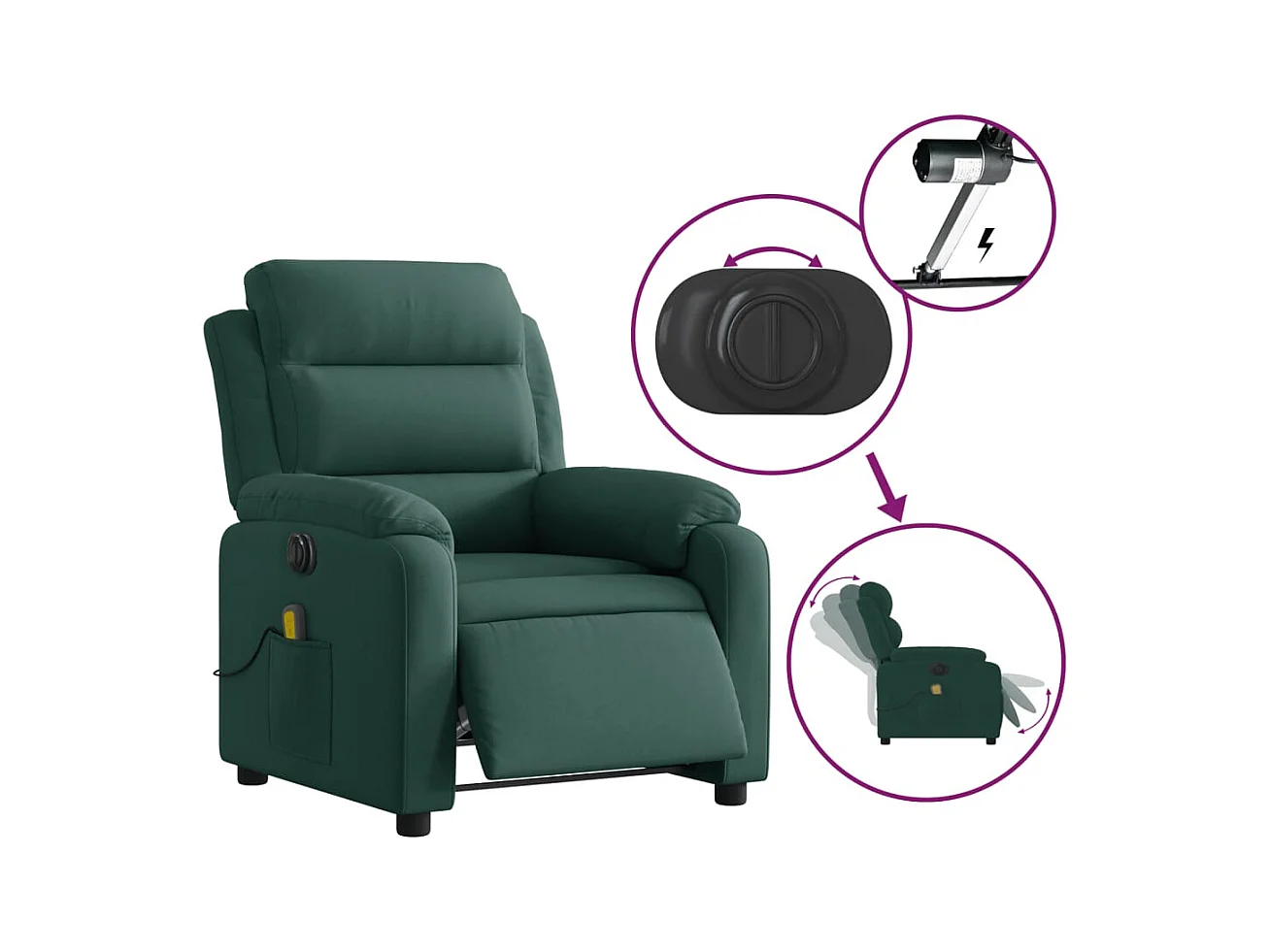 Fauteuil inclinable de massage électrique vert foncé velours