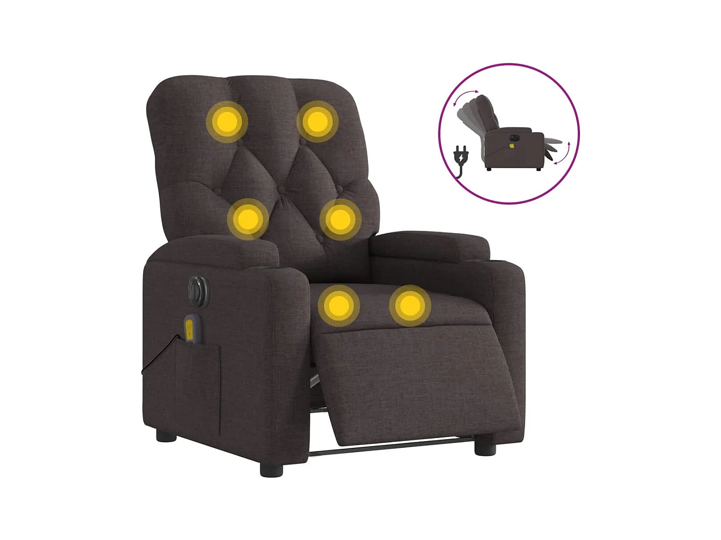 Fauteuil de massage inclinable électrique Marron foncé Tissu