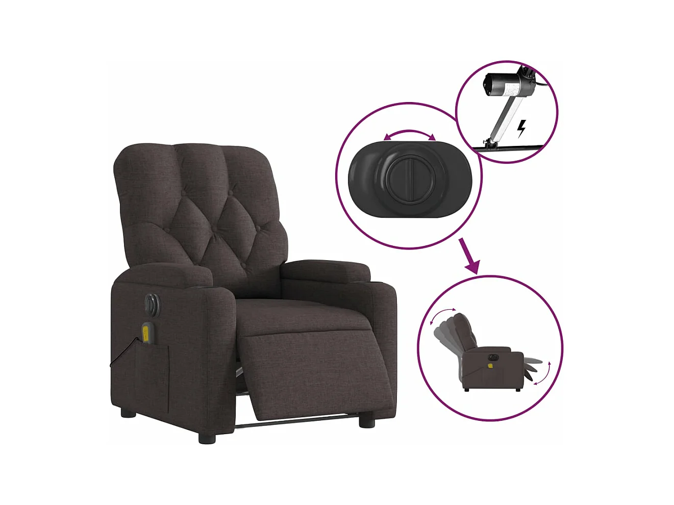 Fauteuil de massage inclinable électrique Marron foncé Tissu
