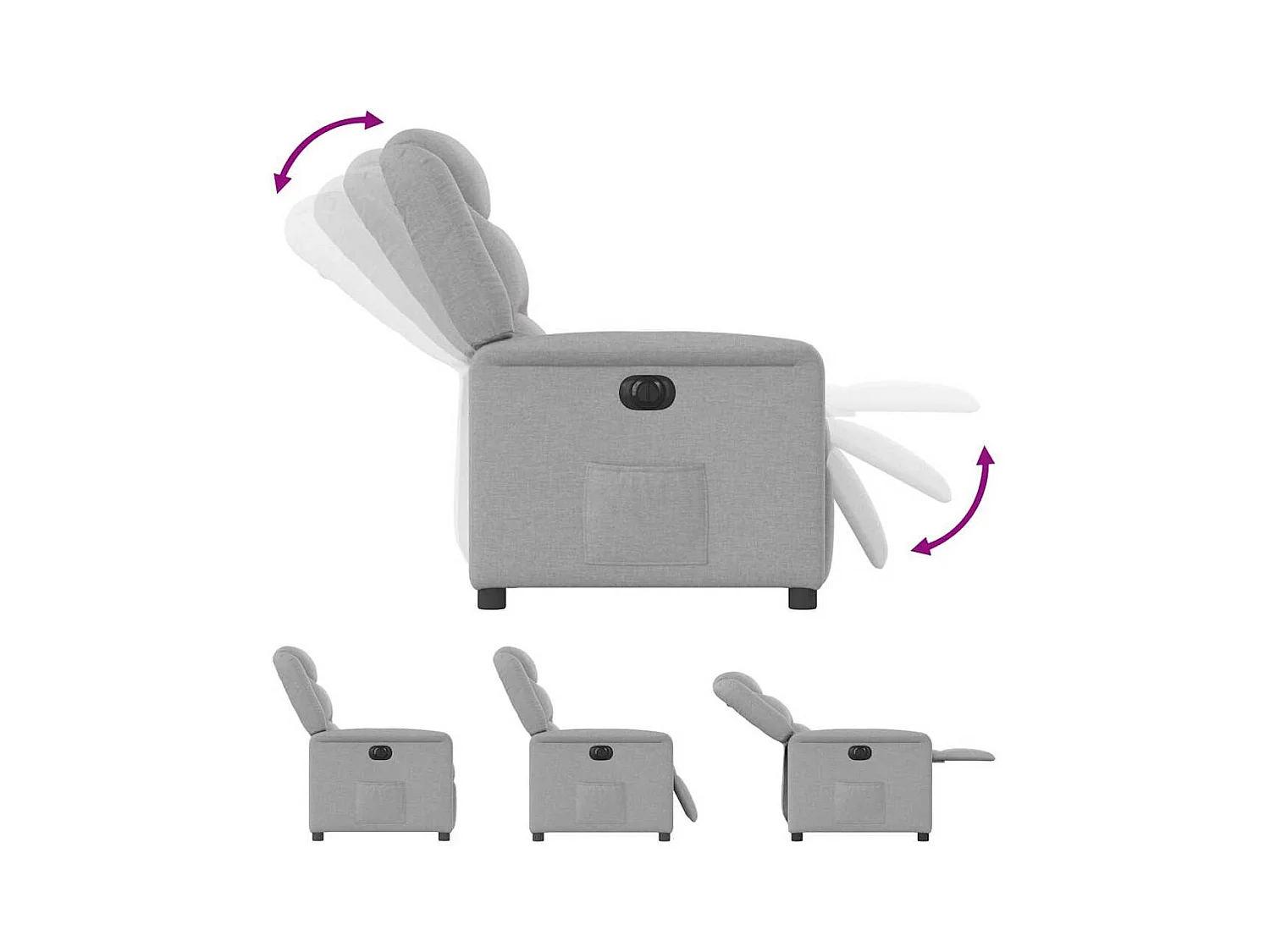 Poltrona reclinabile elettrica in tessuto grigio nuvola