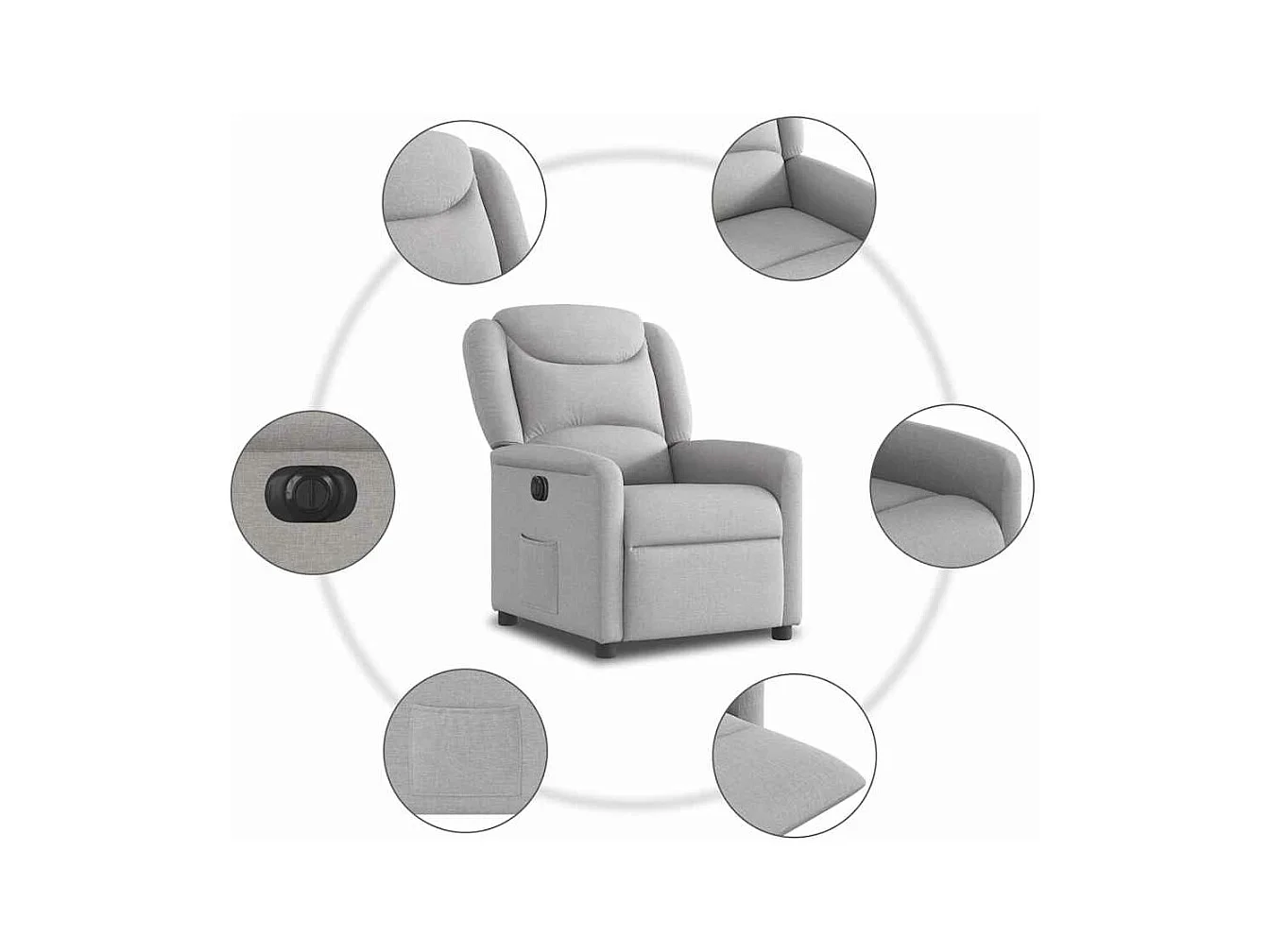 Poltrona reclinabile elettrica in tessuto grigio nuvola