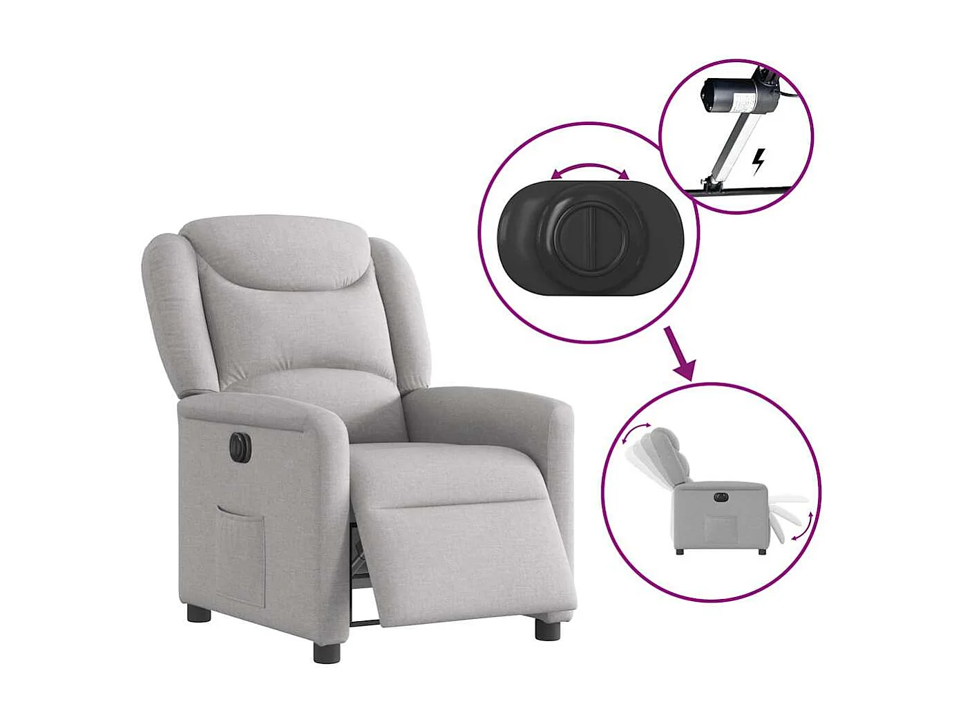 Fauteuil inclinable électrique gris nuage tissu