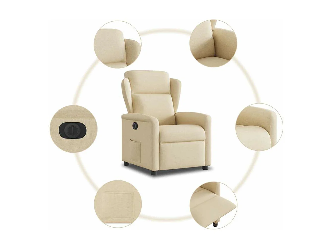 Poltrona reclinabile elettrica in tessuto crema