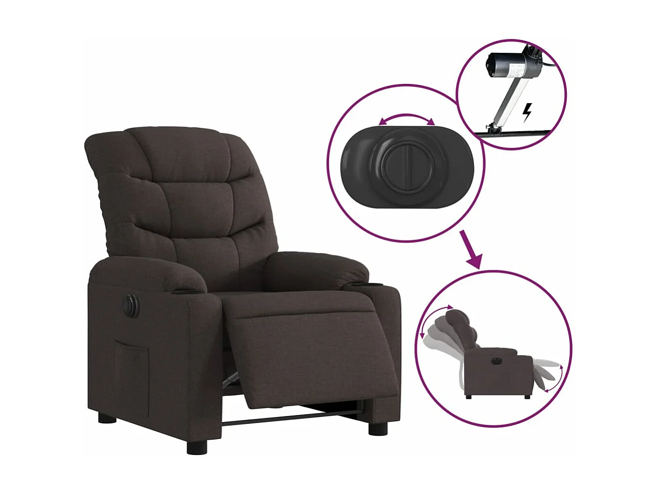 Fauteuil inclinable électrique Marron foncé Tissu