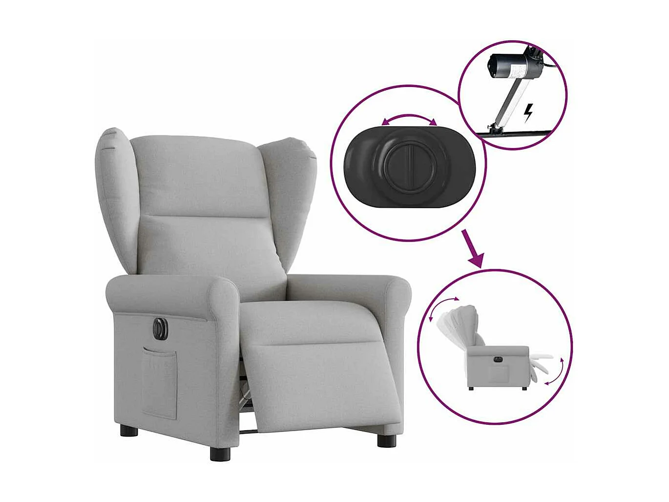 Fauteuil inclinable électrique gris nuage tissu