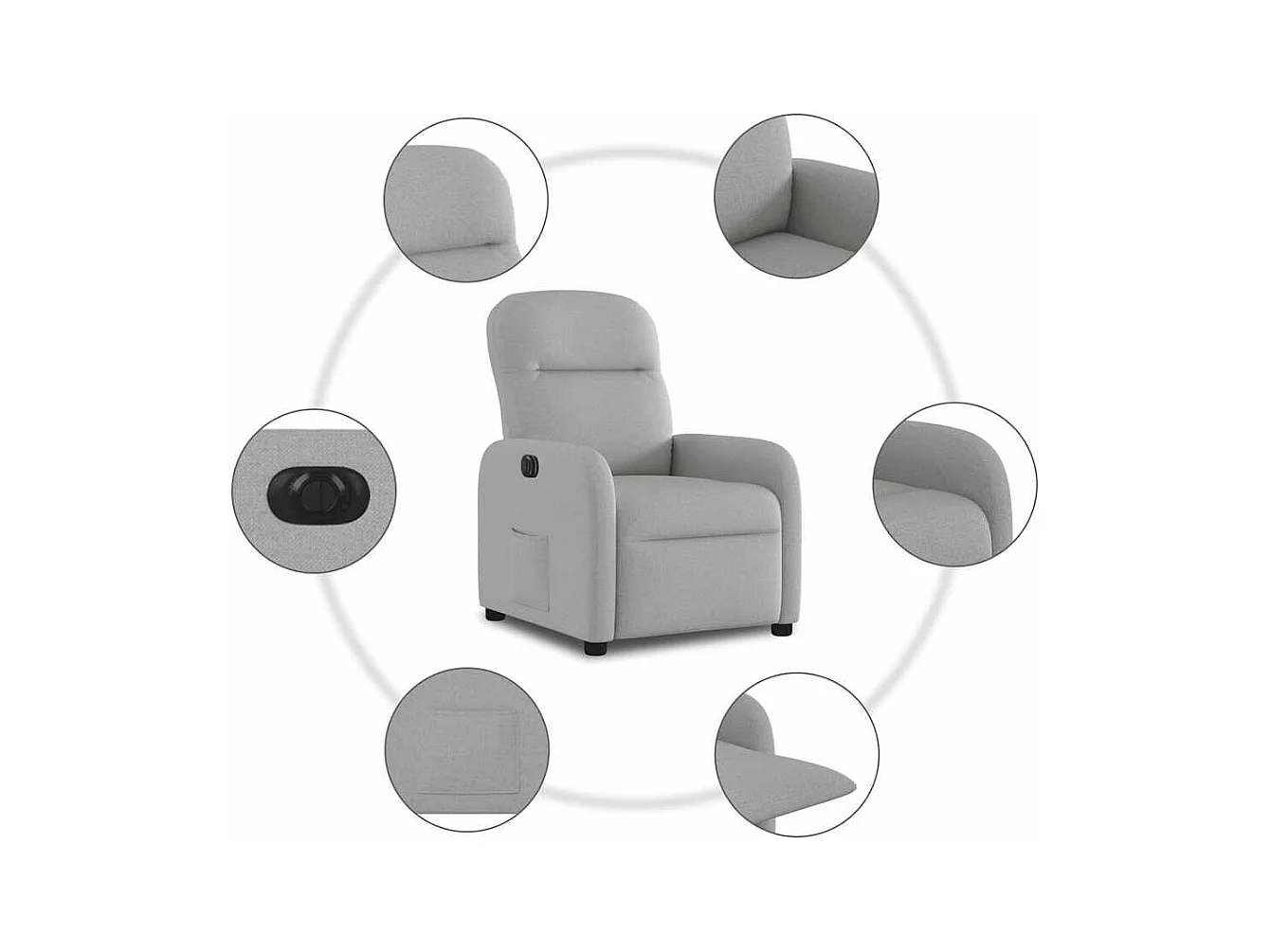 Poltrona reclinabile elettrica in tessuto grigio nuvola