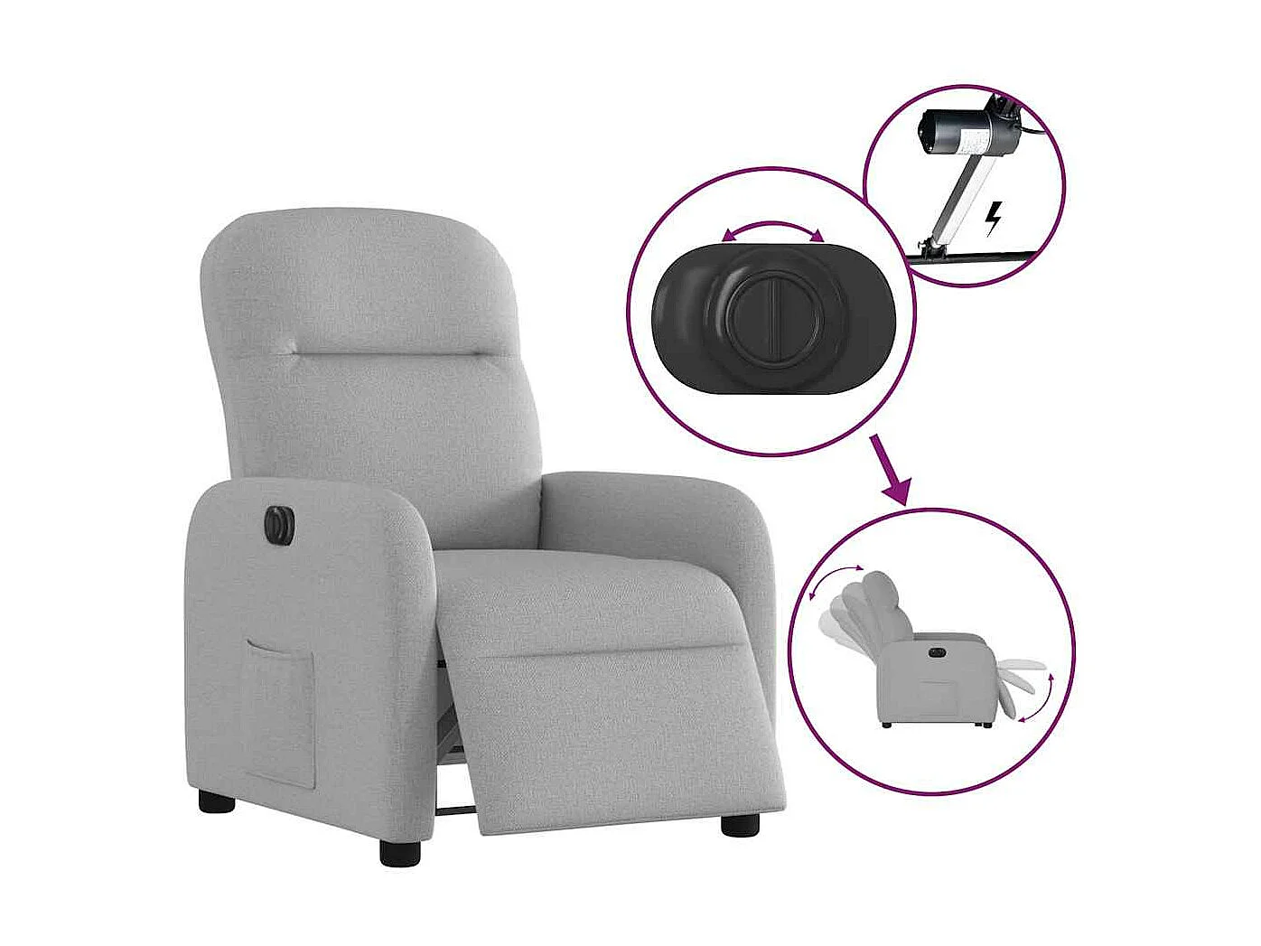Fauteuil inclinable électrique gris nuage tissu