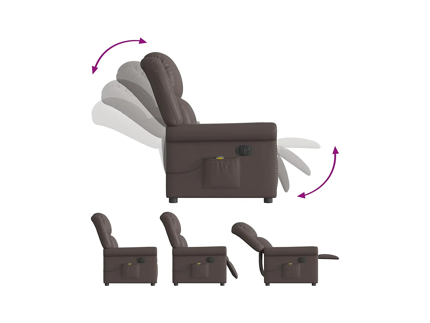 Fauteuil de massage inclinable électrique marron brillant