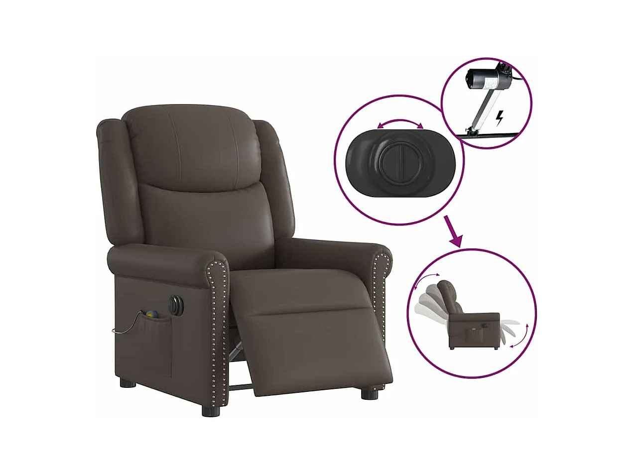 Fauteuil de massage inclinable électrique marron brillant