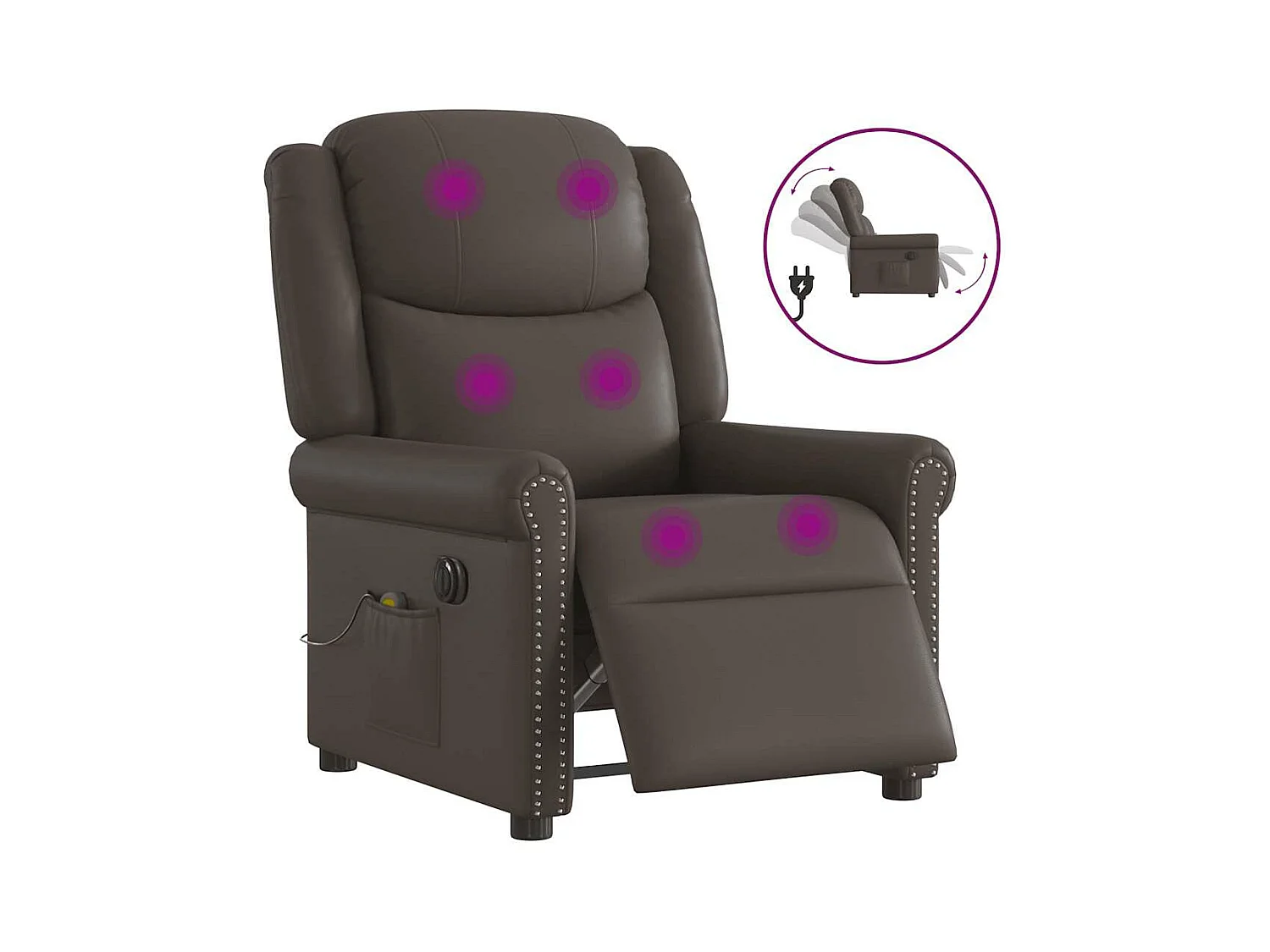 Fauteuil de massage inclinable électrique marron brillant