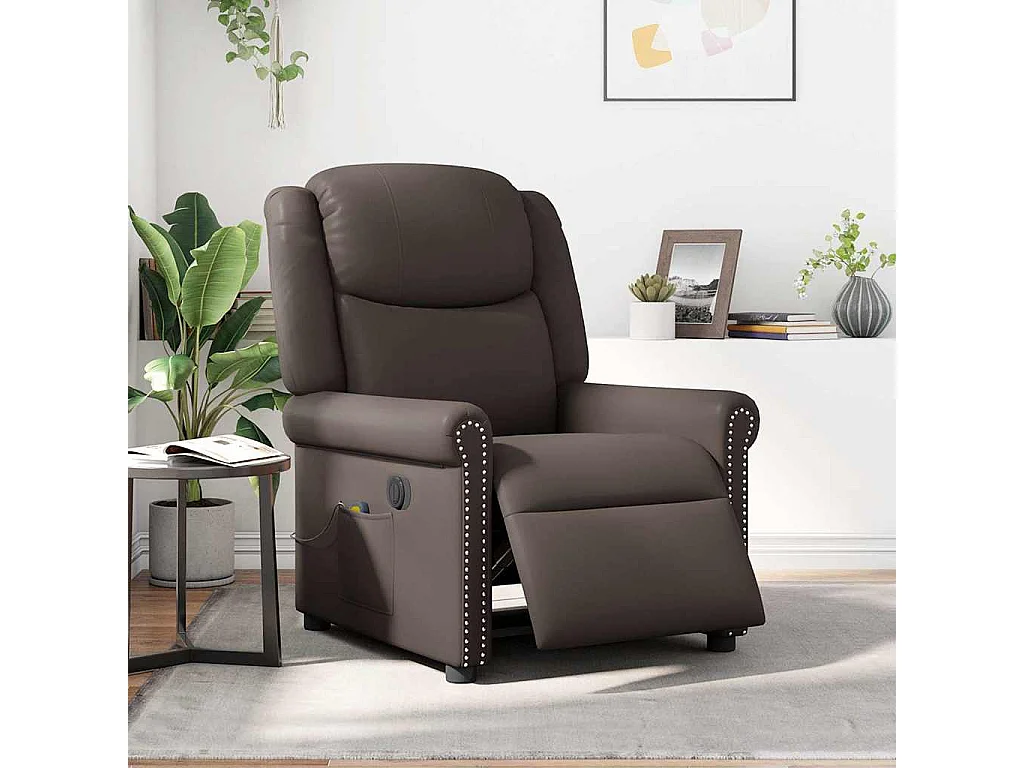 Fauteuil de massage inclinable électrique marron brillant