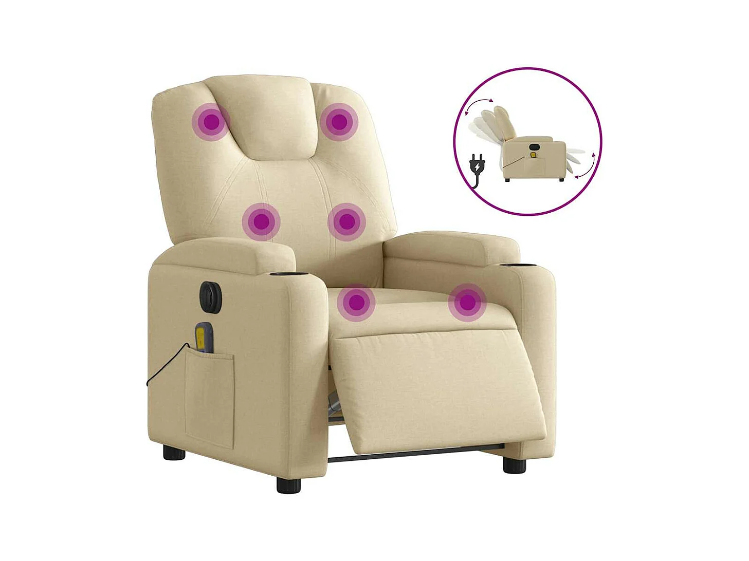 Fauteuil inclinable de massage électrique crème tissu