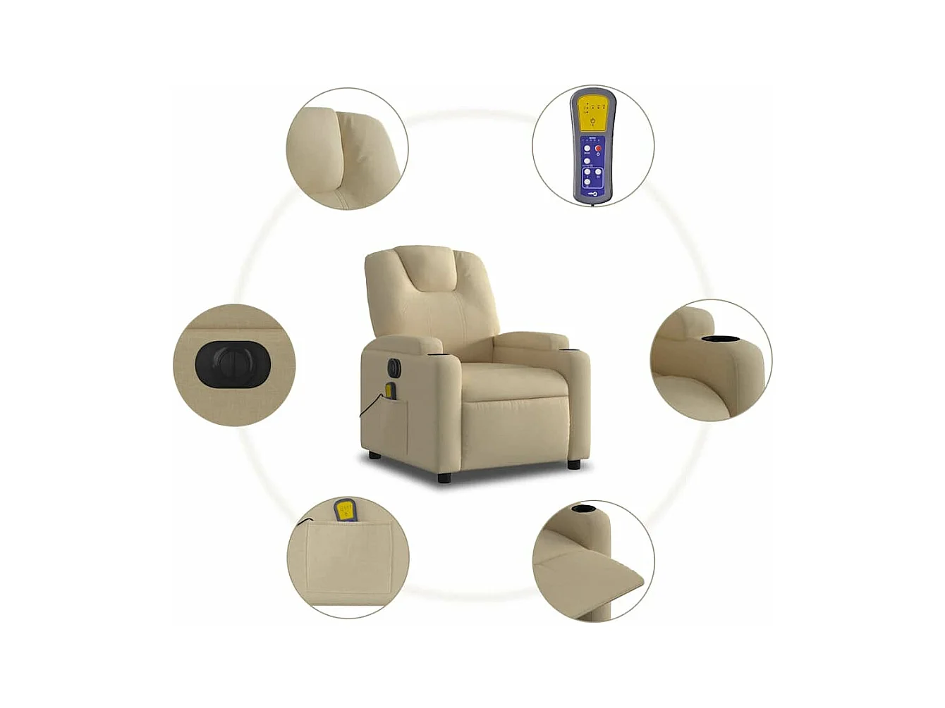 Fauteuil inclinable de massage électrique crème tissu