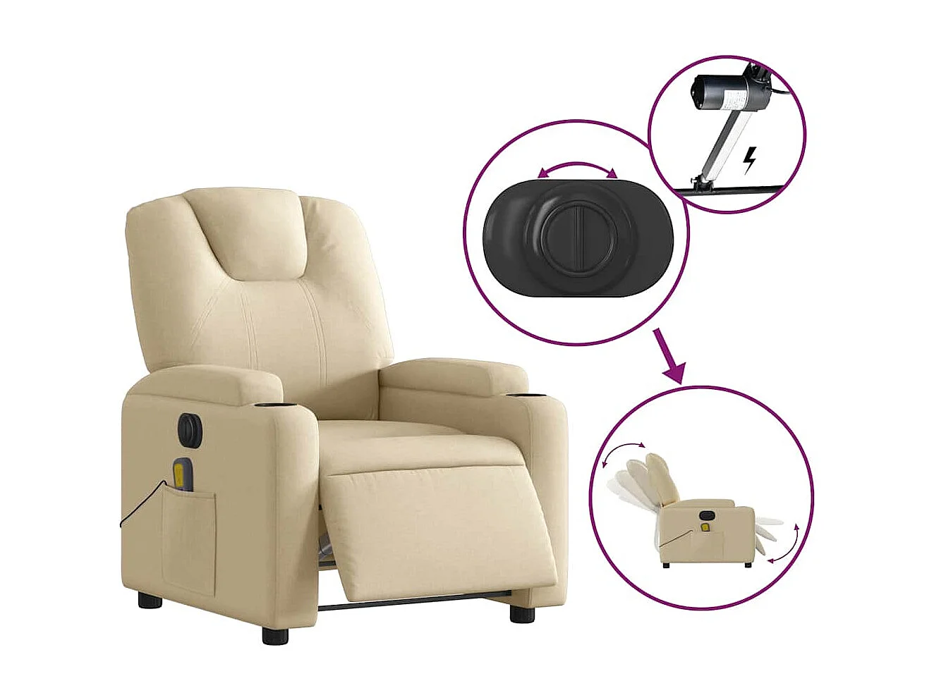 Fauteuil inclinable de massage électrique crème tissu