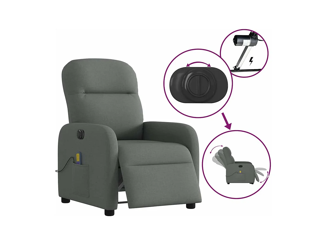 Fauteuil inclinable de massage électrique gris foncé tissu