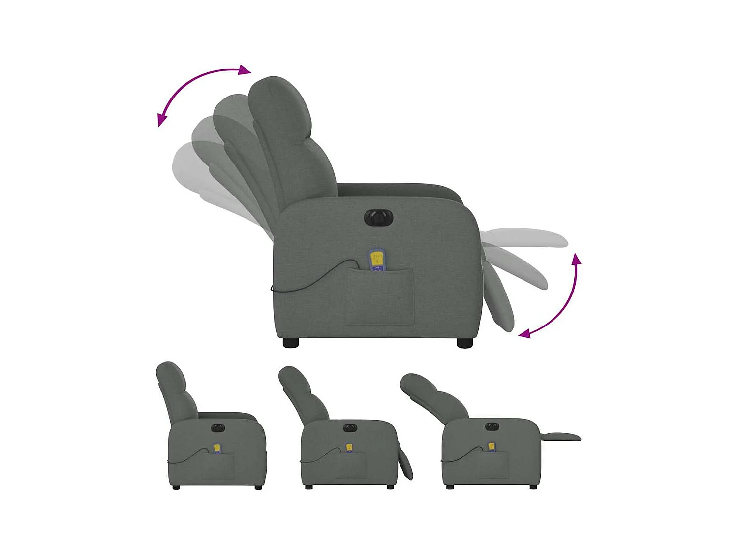 Fauteuil inclinable de massage électrique gris foncé tissu
