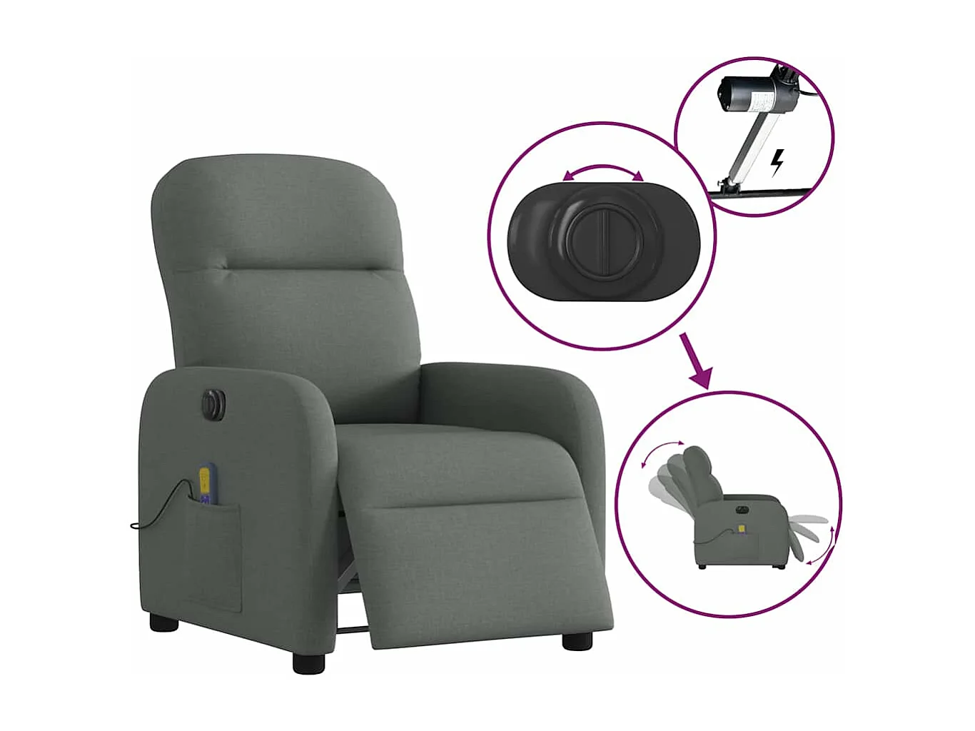 Fauteuil inclinable de massage électrique gris foncé tissu