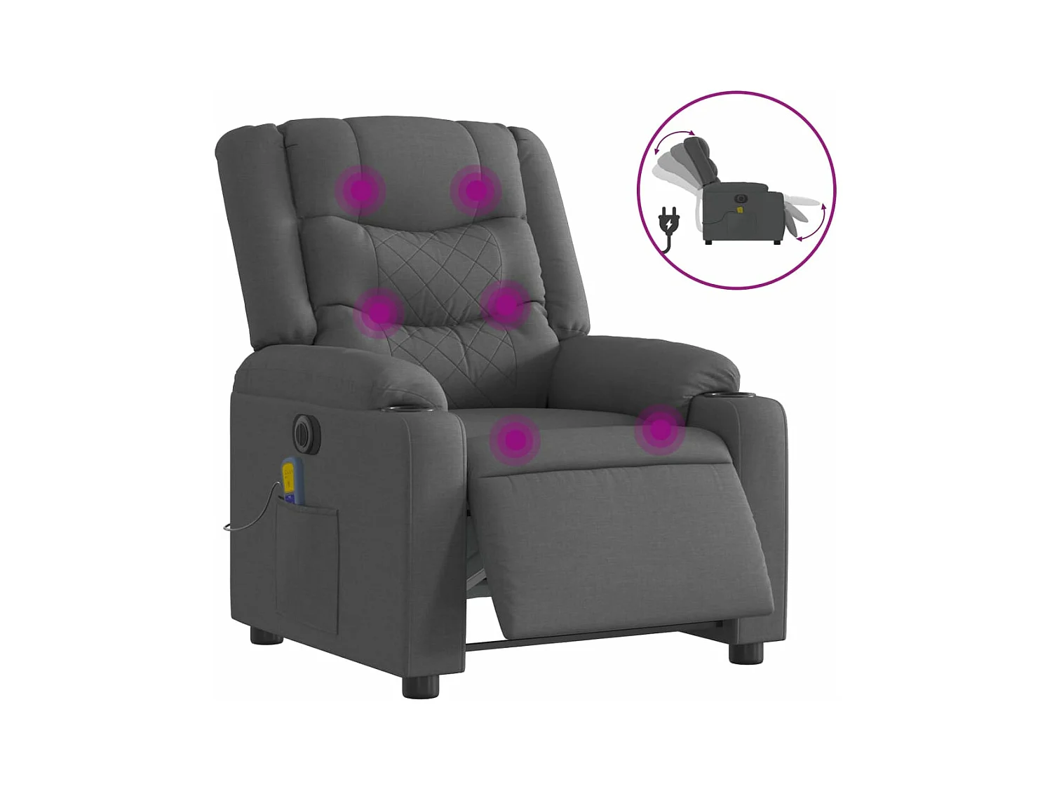 Fauteuil inclinable de massage électrique gris foncé tissu