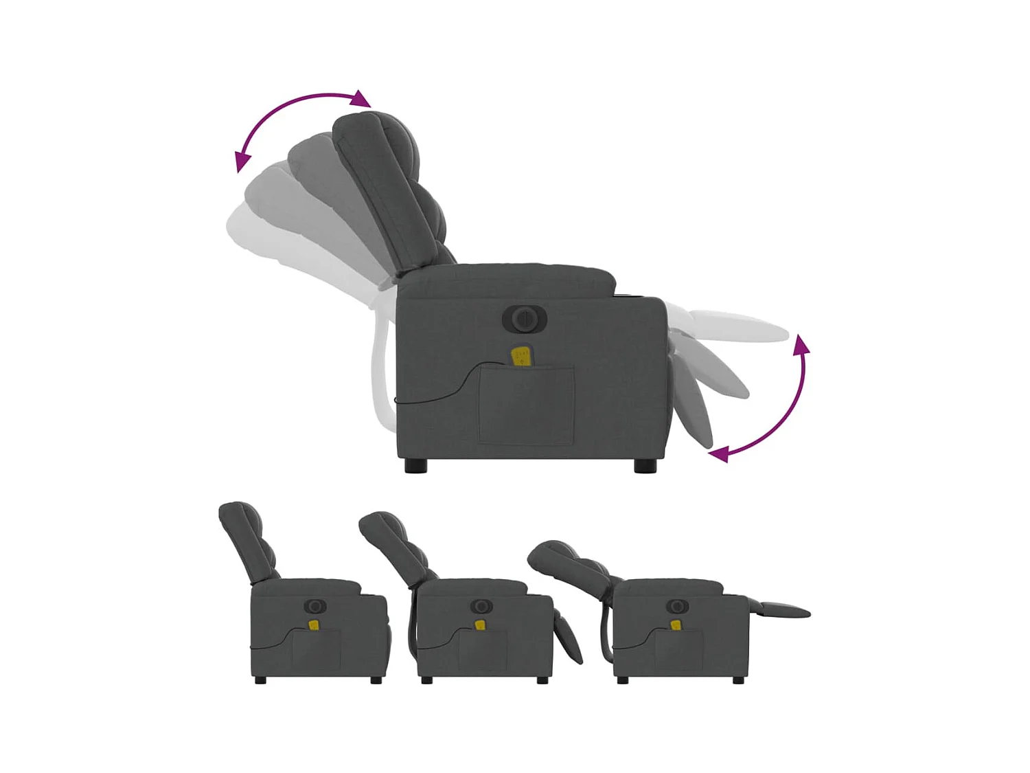 Fauteuil inclinable de massage électrique gris foncé tissu