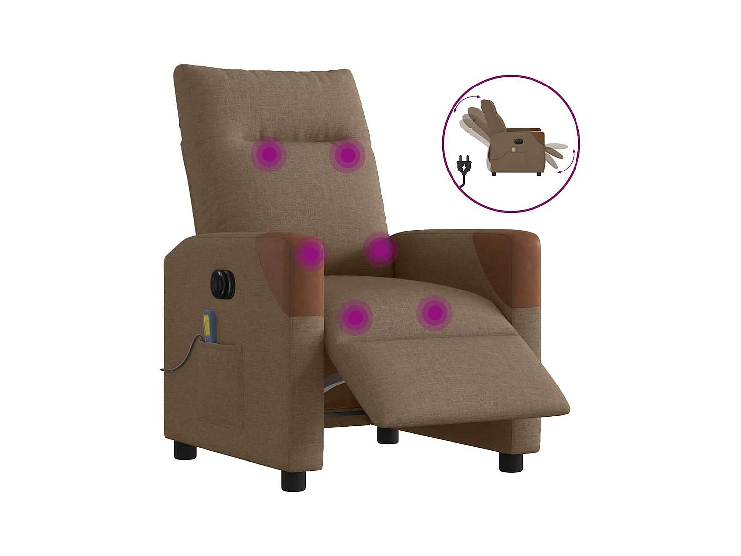 Sillón reclinable de masaje eléctrico de tela marrón