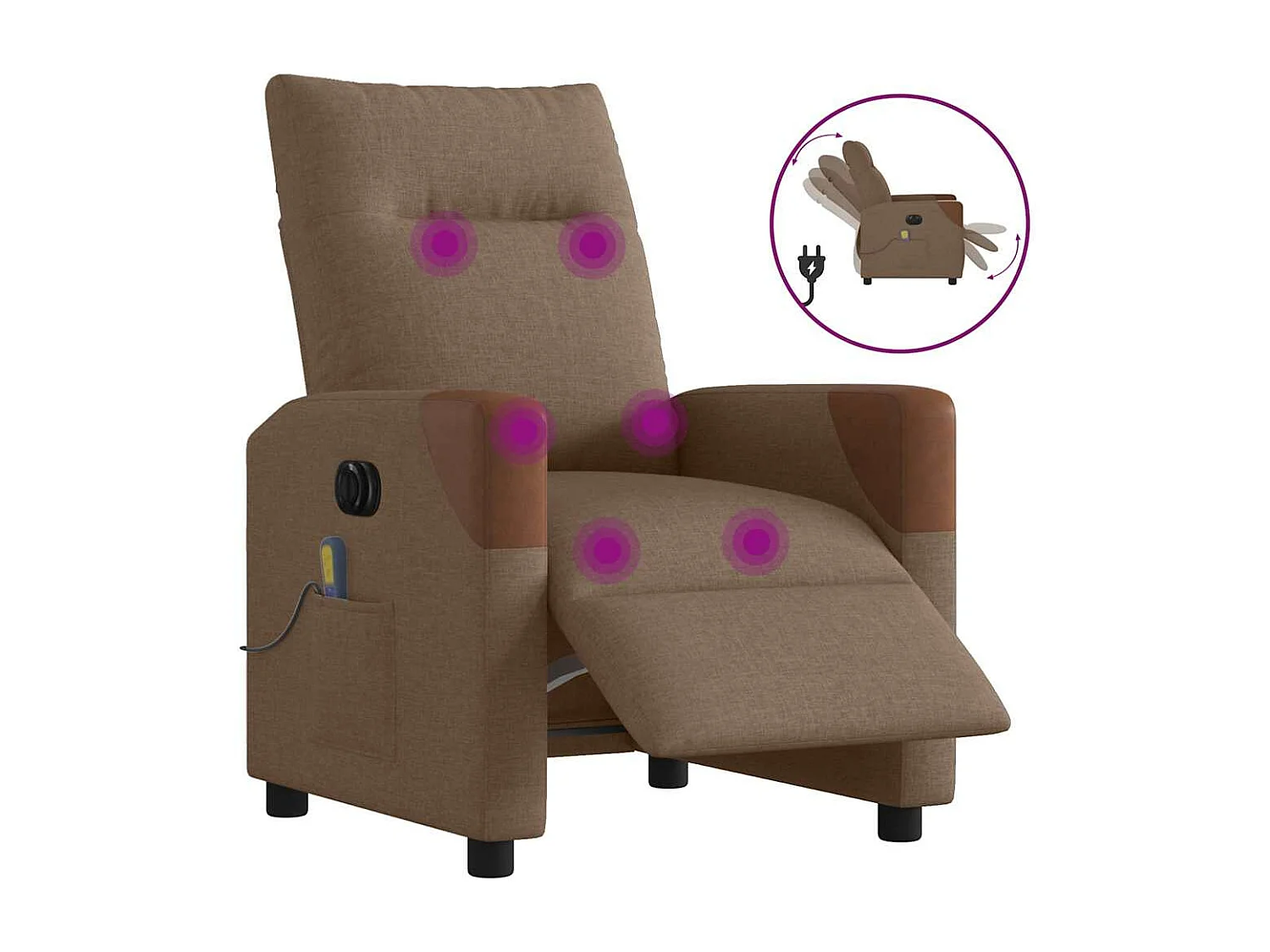 Fauteuil inclinable de massage électrique marron tissu
