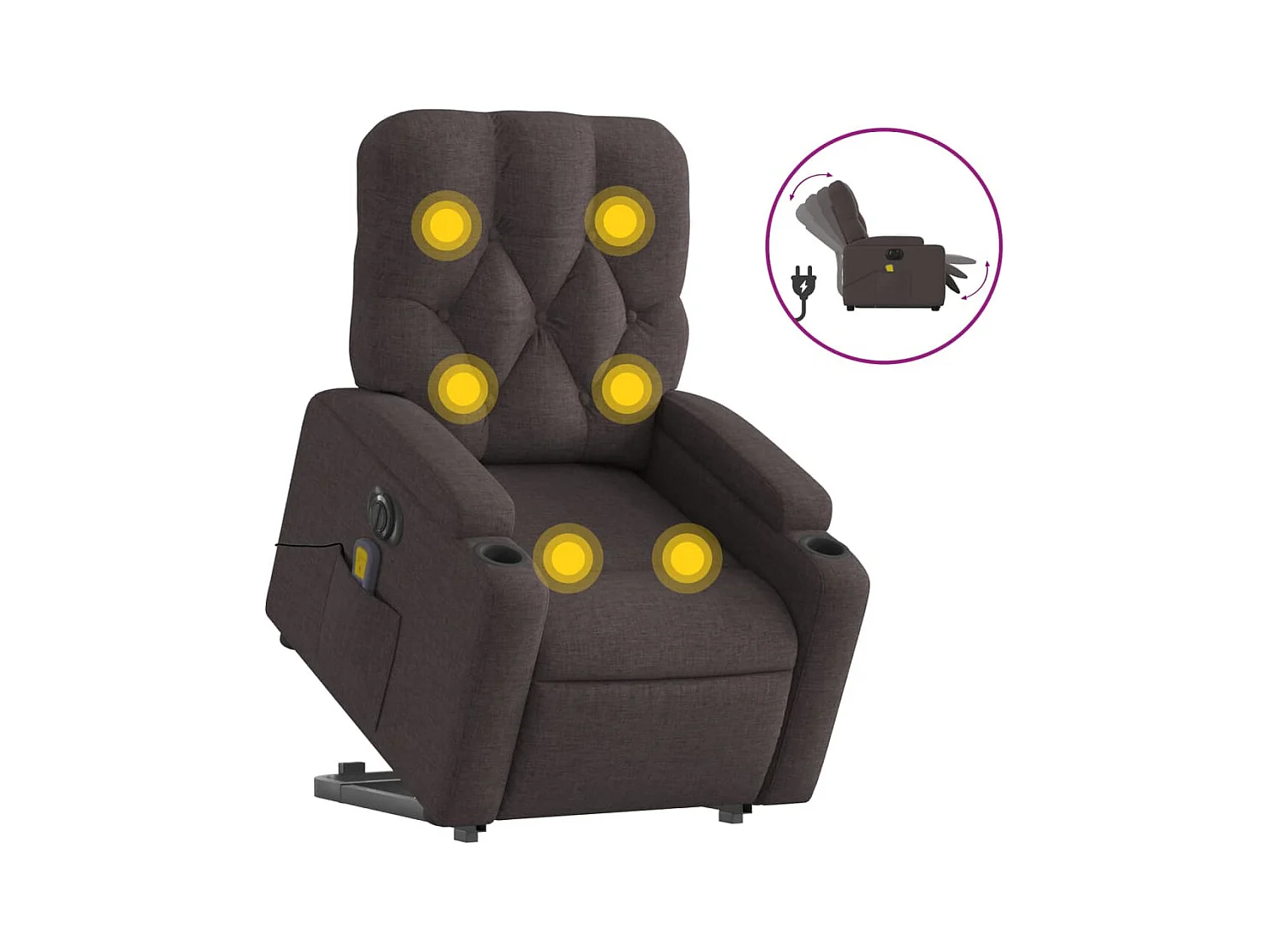 Fauteuil inclinable de massage électrique Marron foncé Tissu