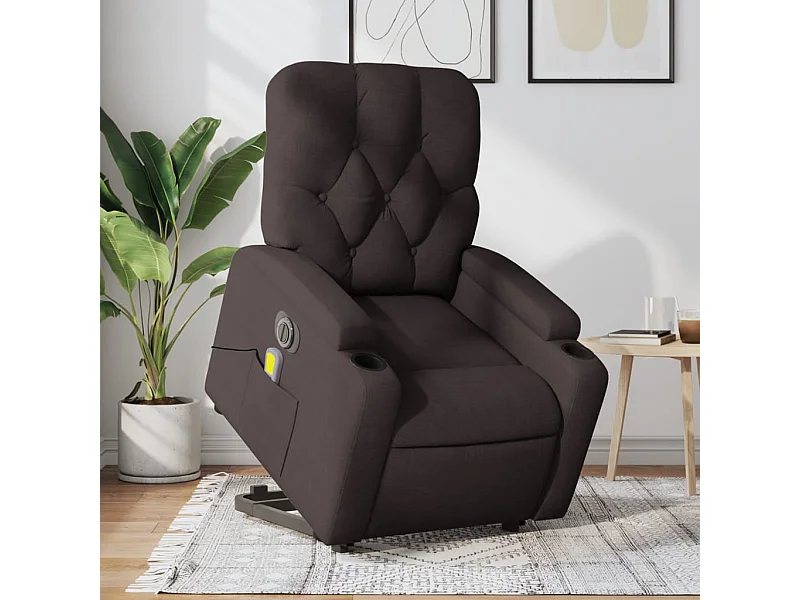 Fauteuil inclinable de massage électrique Marron foncé Tissu