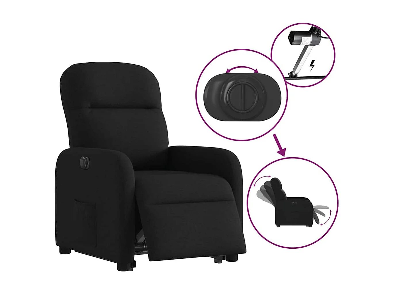 Fauteuil inclinable électrique noir tissu