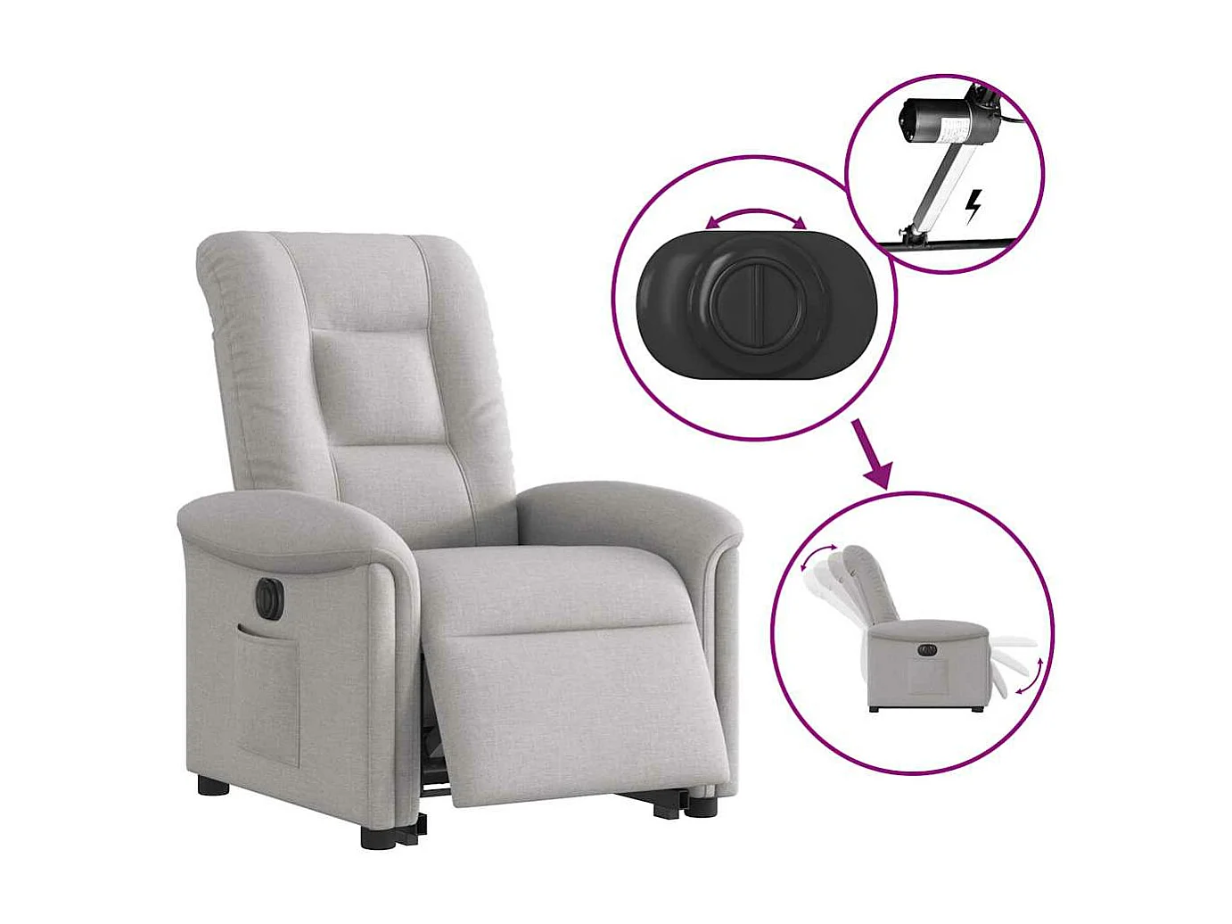 Fauteuil inclinable électrique gris nuage tissu