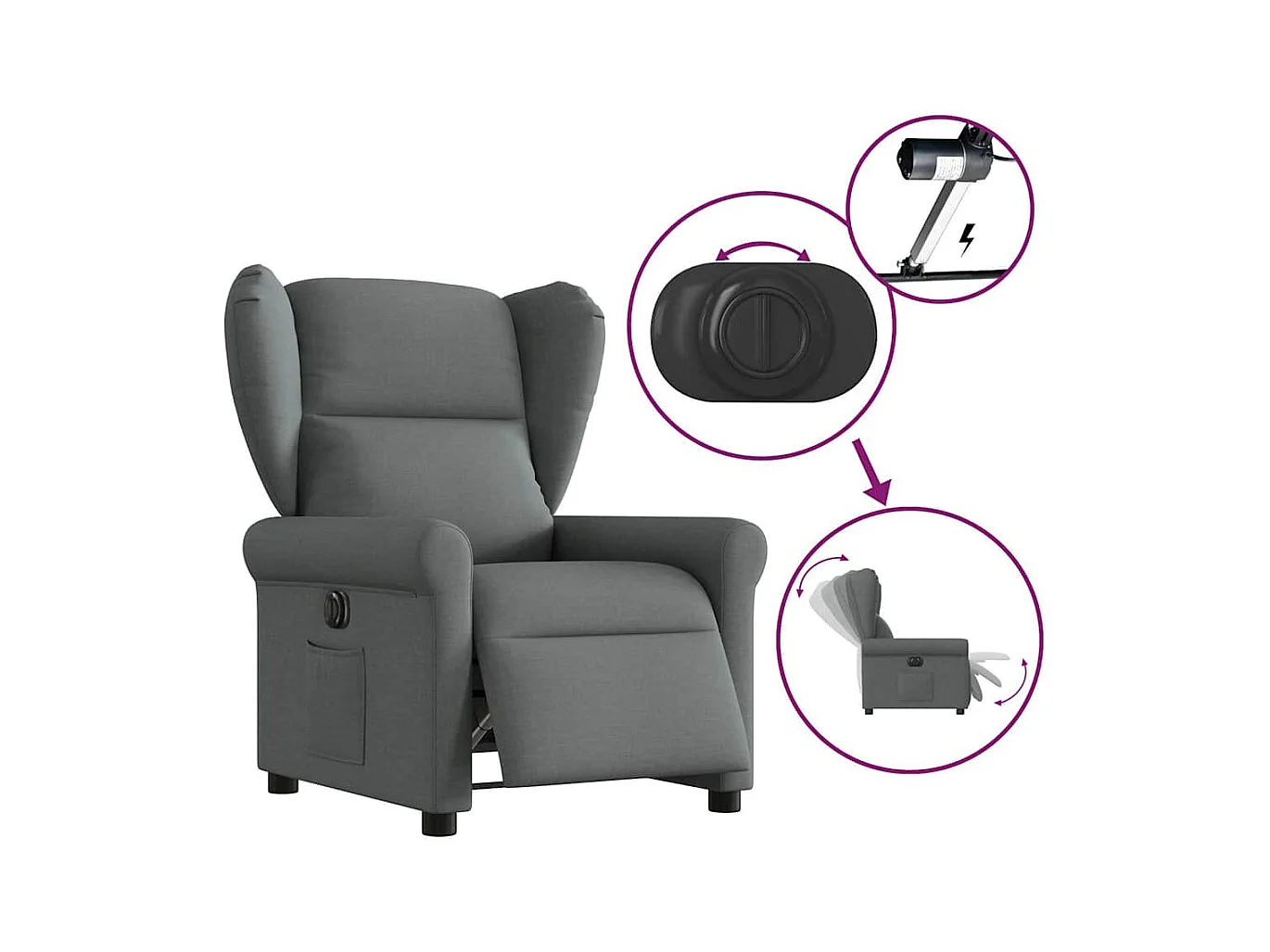 Poltrona reclinabile elettrica Tessuto grigio scuro