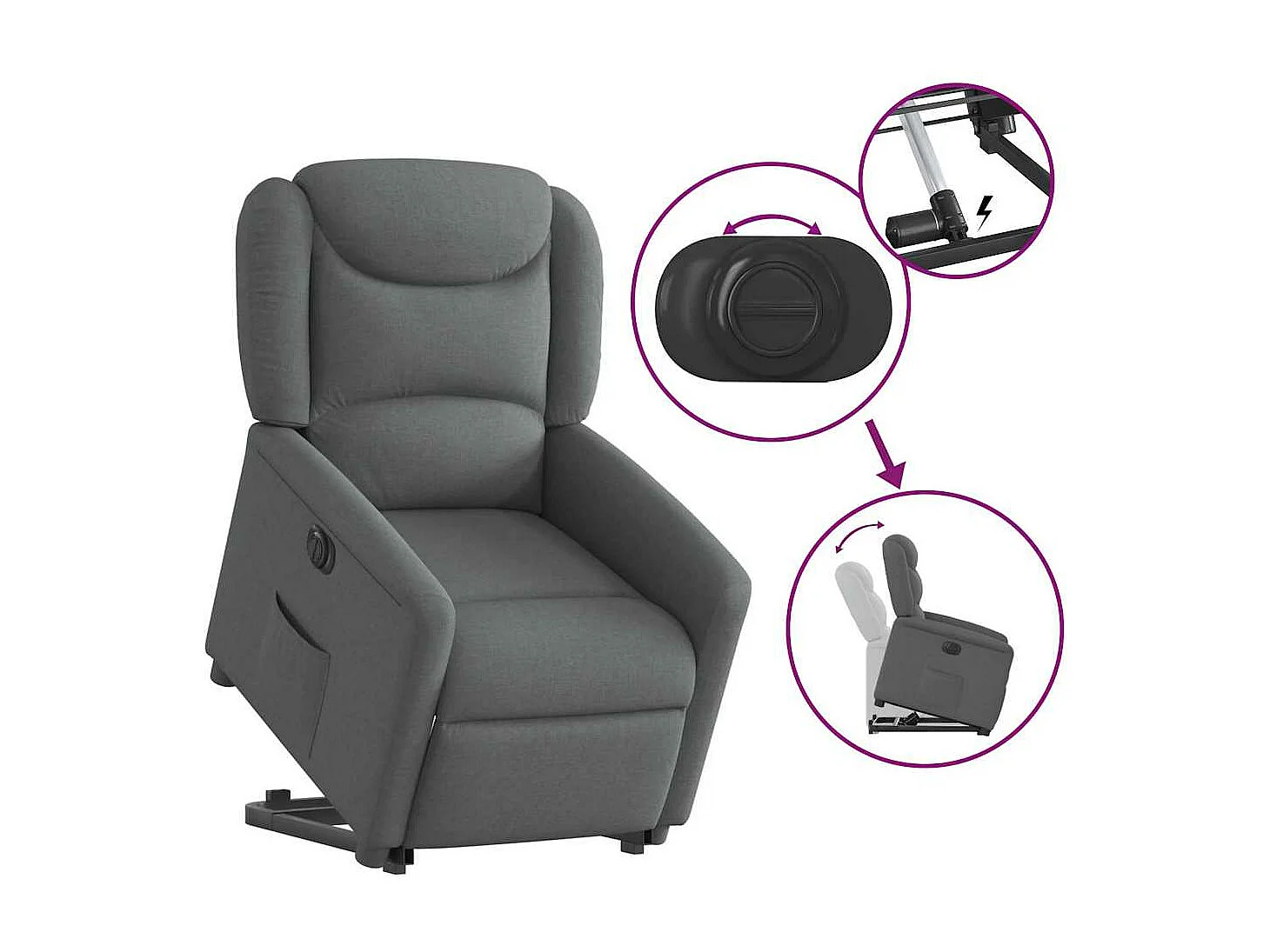 Fauteuil inclinable électrique gris foncé tissu